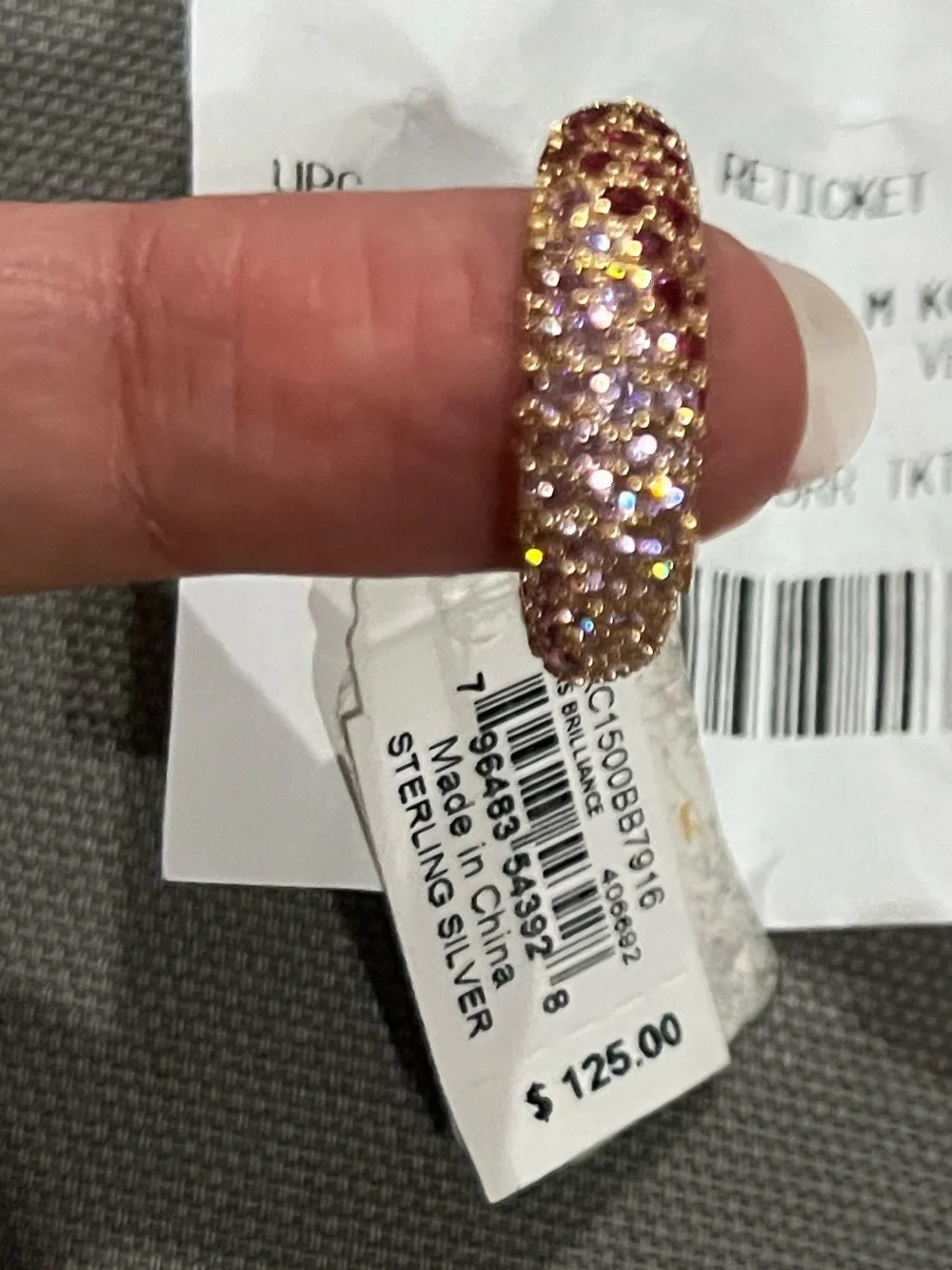 Michael Kors Gold Ring Pendant with Pink and Purple Pavé Stones